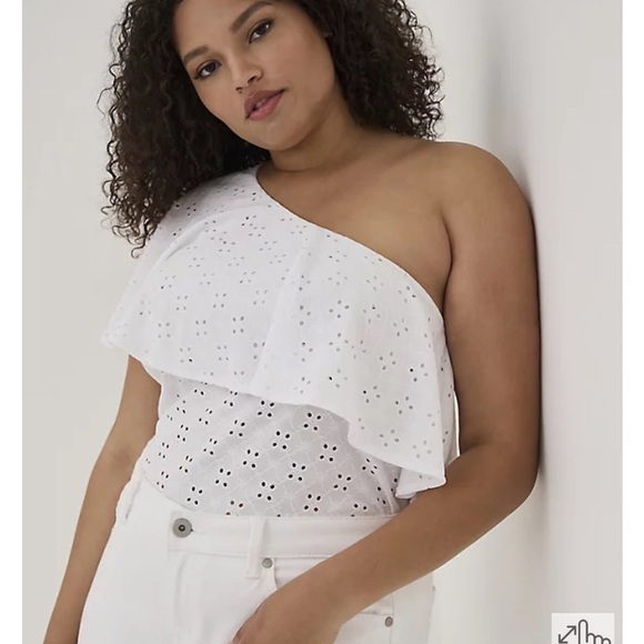 TORRID one shoulder ruffle blouse, white eyelet - Picture 1 of 7